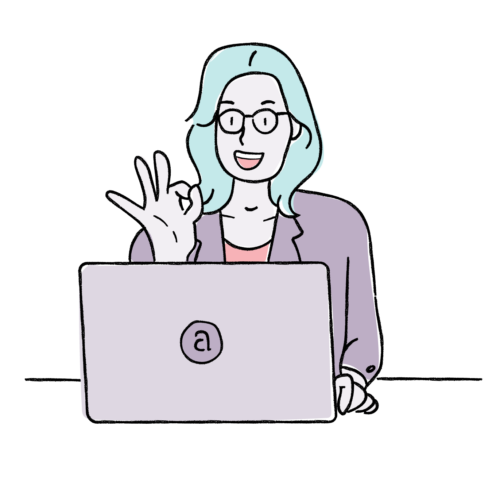 Illustration of a woman in front of a laptop